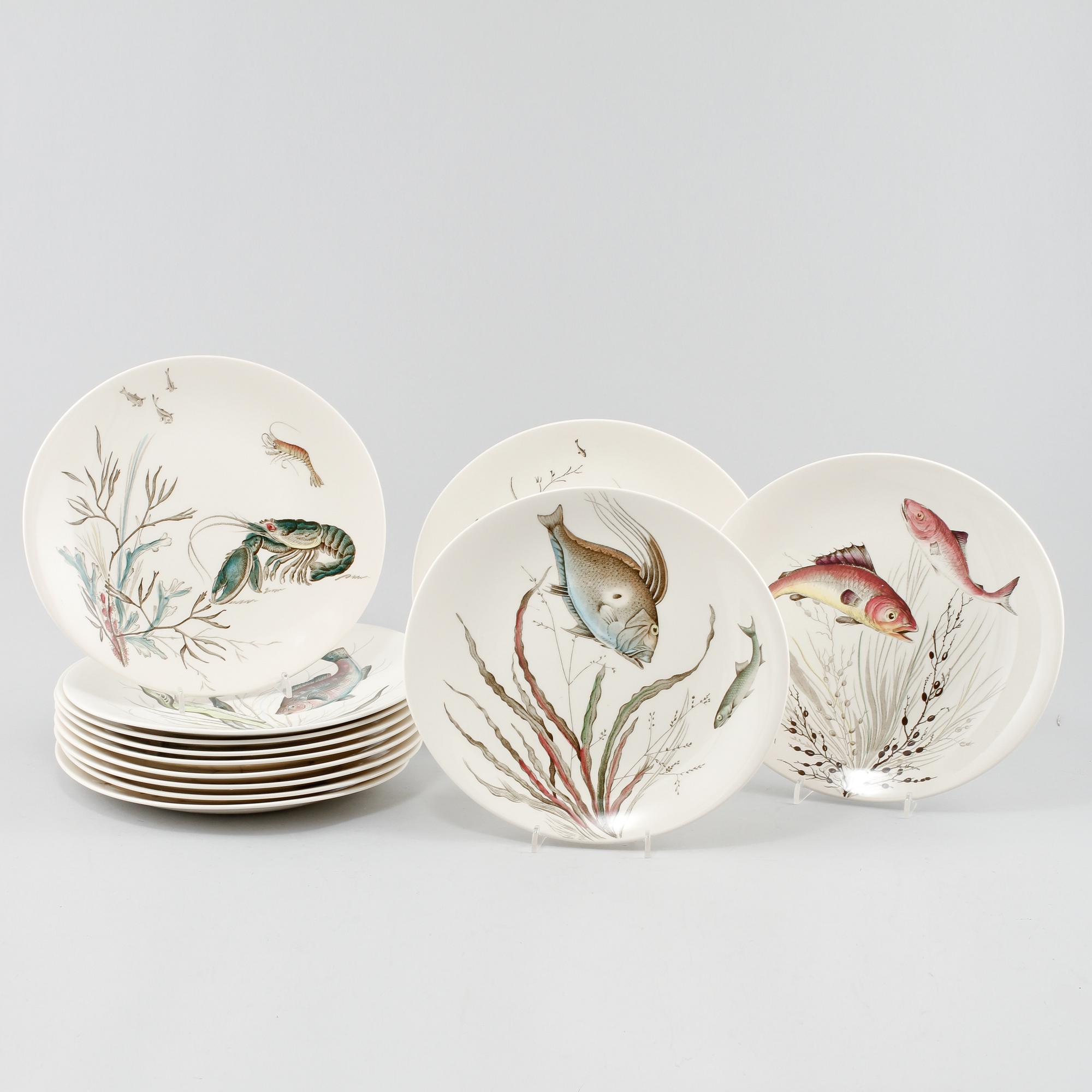 FISKTALLRIKAR, 12 st, flintgods, "Fish", Johnson & Bros, England, 1900-tal.