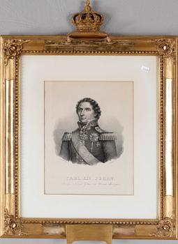KUNGLIGA LITOGRAFIER med KRÖNTA RAMAR, ett par, Carl Christian Jarlesson-Ekenstedt, 1800-talets första hälft.