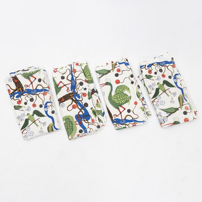 Josef Frank, four linnen curtains, 'Gröna Fåglar', Firma Svenskt Tenn, Sweden.