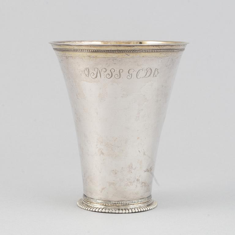 A Swedish 18th century parcel-gilt silver beaker, marke of Bengt Collin, Uppsala 1752.