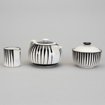 A "Zebra" tea pot, sugar bowl and creamer by Eugene Trost for Upsala-Ekeby Gefle, 1955-67.