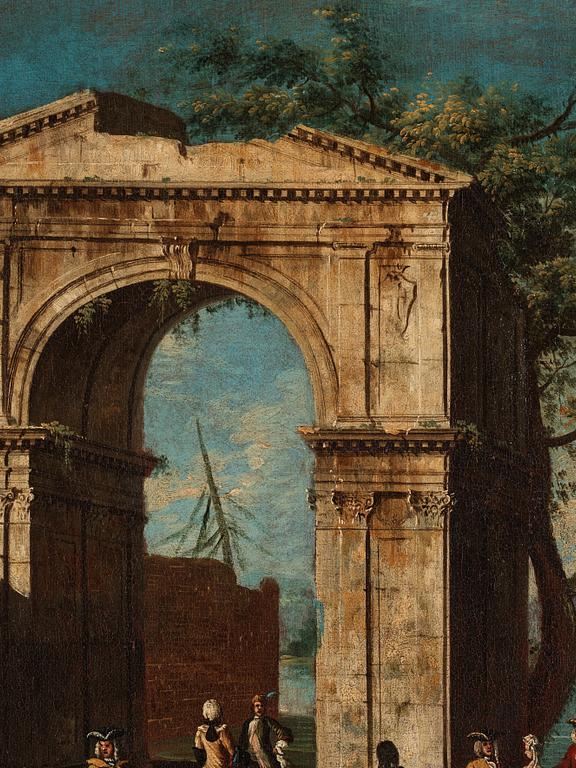 Francesco Albotto Attributed to, Elegant figures amongst classical ruins.