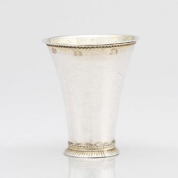 A Swedish 18th century parcel-gilt silver beaker, mark of Petter Davidsson, Norrköping 1766.