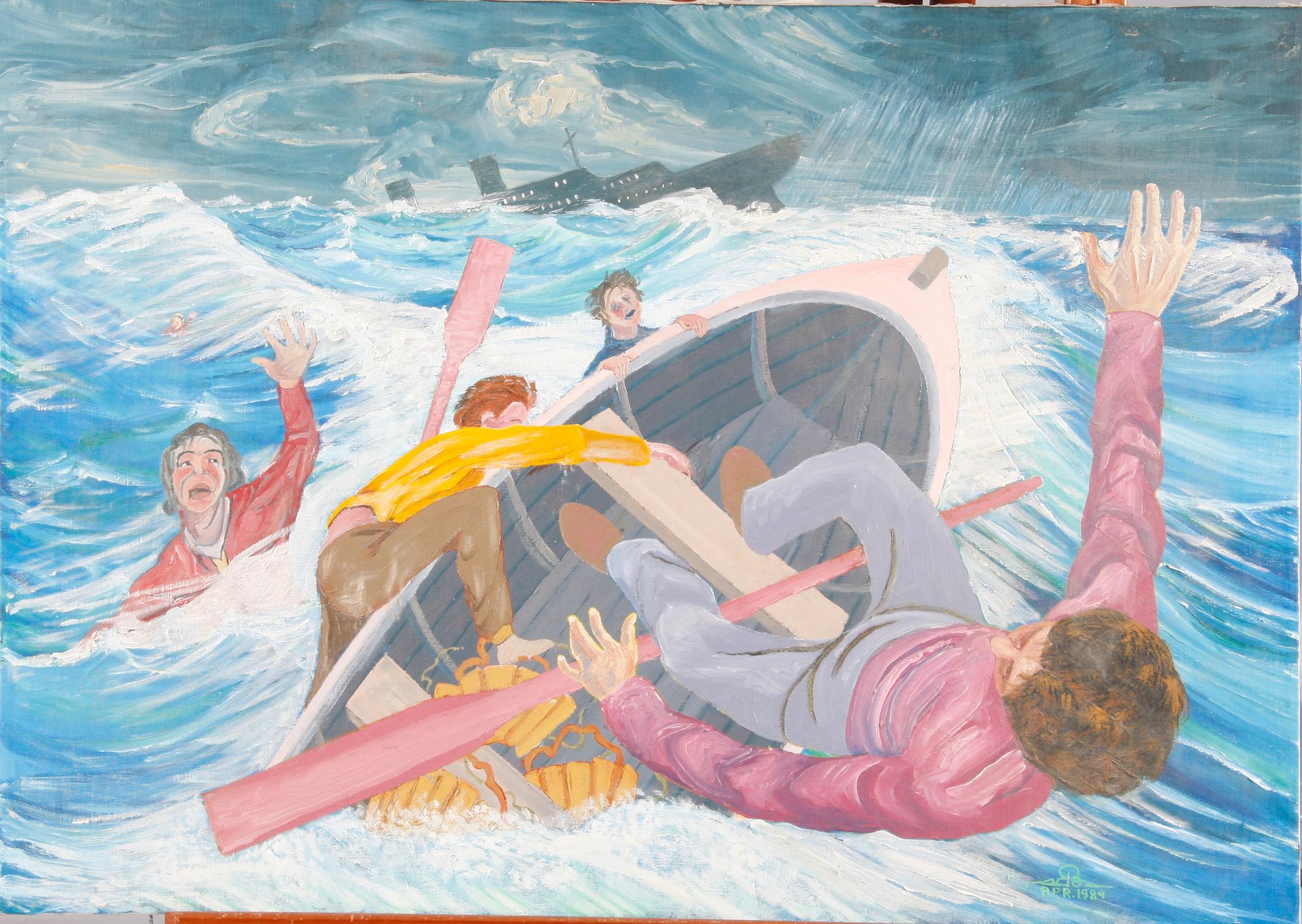 BLOMGREN, VALTER. Olja på duk. Sign o dat apr 1984.