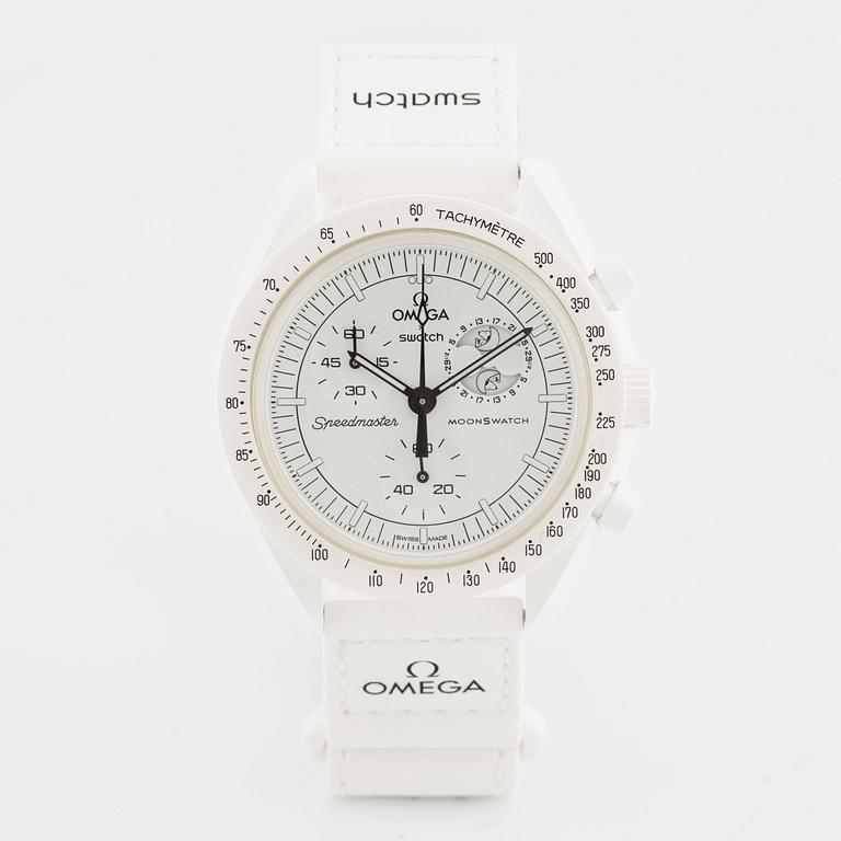 Omega/Swatch,  MoonSwatch, Mission to the MoonPhase, "Snoopy", kronograf, armbandsur, 42 mm.