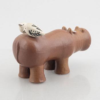 Lisa Larson, a 'Flodhäst med fåglar' (Hippo with Birds) figurine, Gustavsberg, 1966-70.