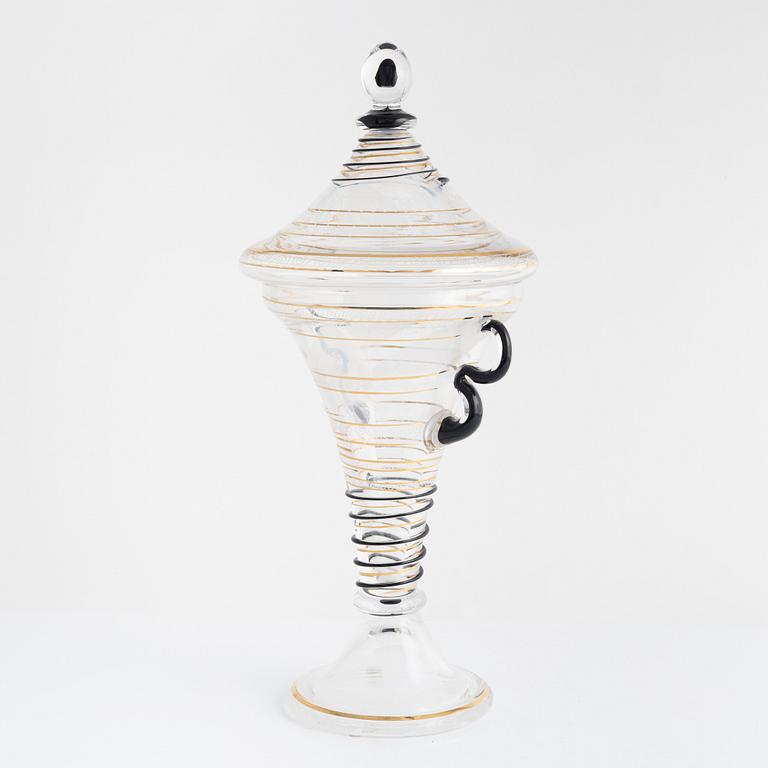 Monica Backström, a lidded glass cup, Kosta Boda, Sweden, numbered 1/25.