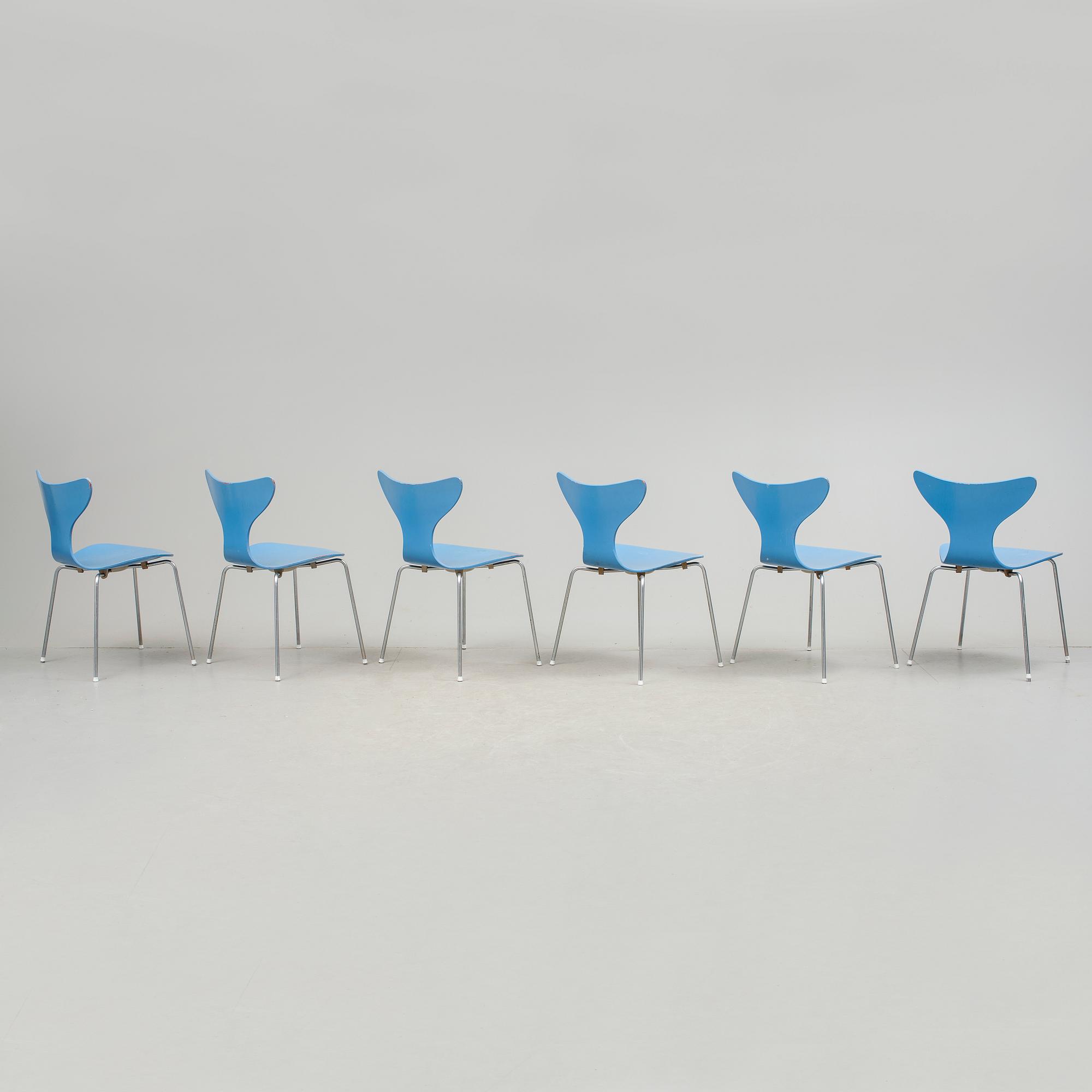 STOLAR, 6 stycken, "Liljan", Arne Jacobsen, 1970-tal.