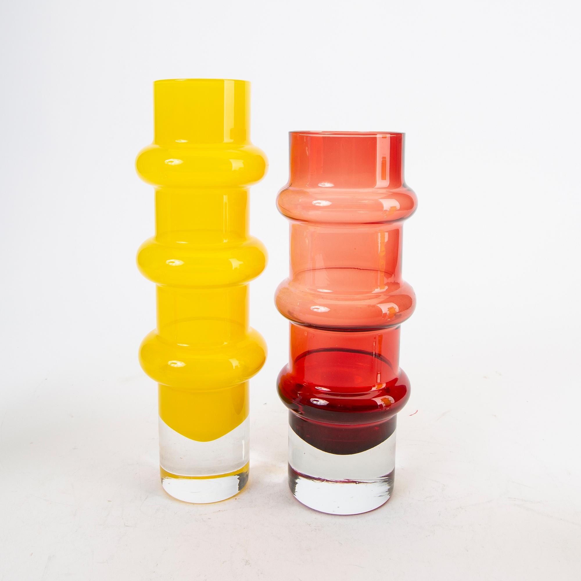 Bo Borgström, vaser, 6 st, glas Åseda Glasbruk, 1960-tal.