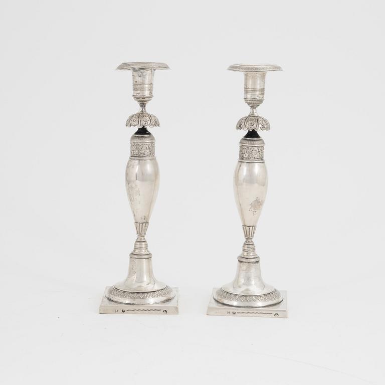 A pair of late empire silver candlesticks, probably Berlin, Germany mid 19th century.