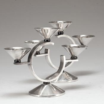 LJUSSTAKAR, ett par, nysilver, art decostil, märkt N.F.S.
