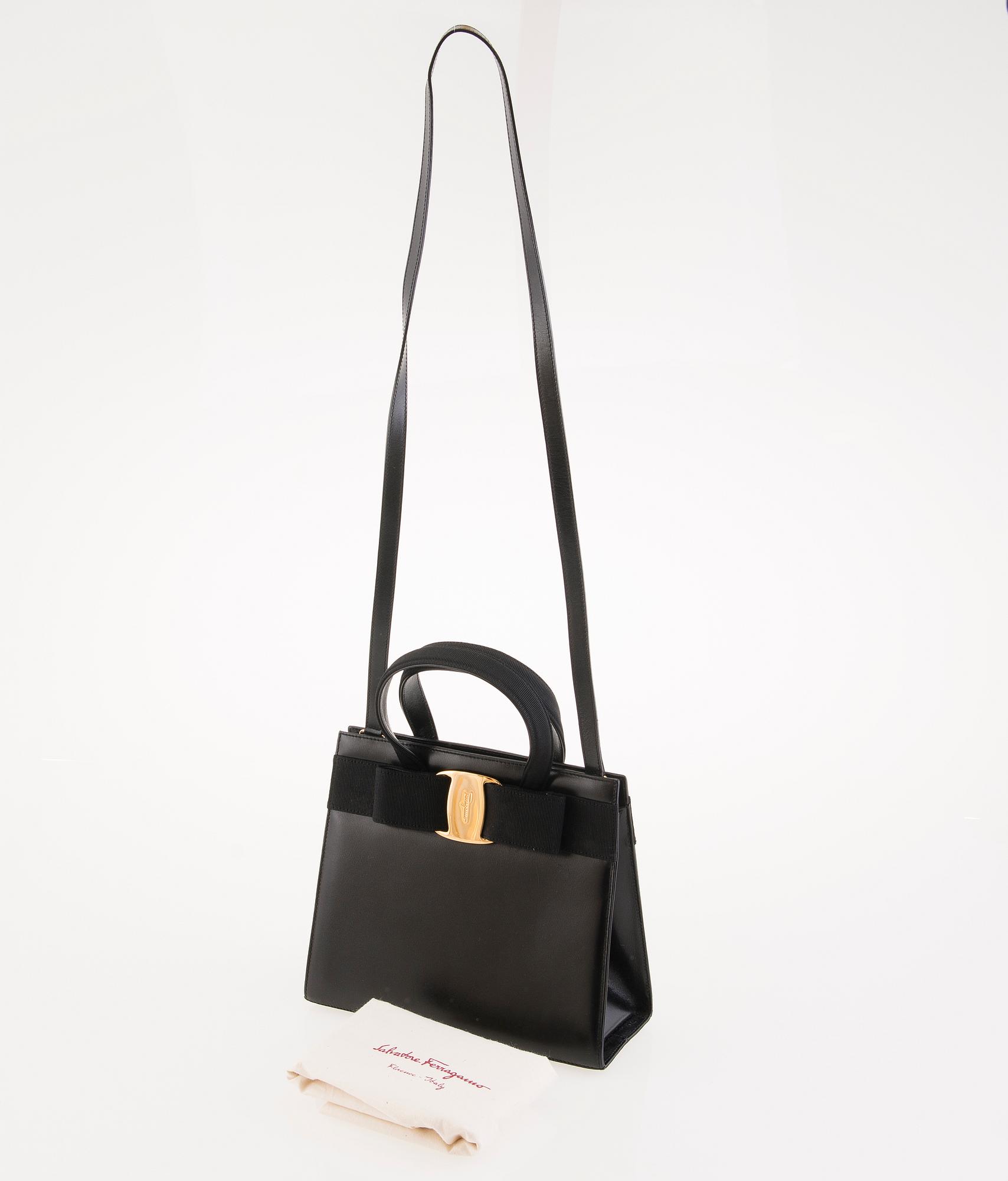 Salvatore Ferragamo, Vara Bow Black Leather and Ribbon Handbag.