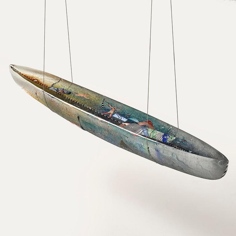 Bertil Vallien, a sand cast glass sculpture of a boat, Kosta Boda, Sweden 1991.