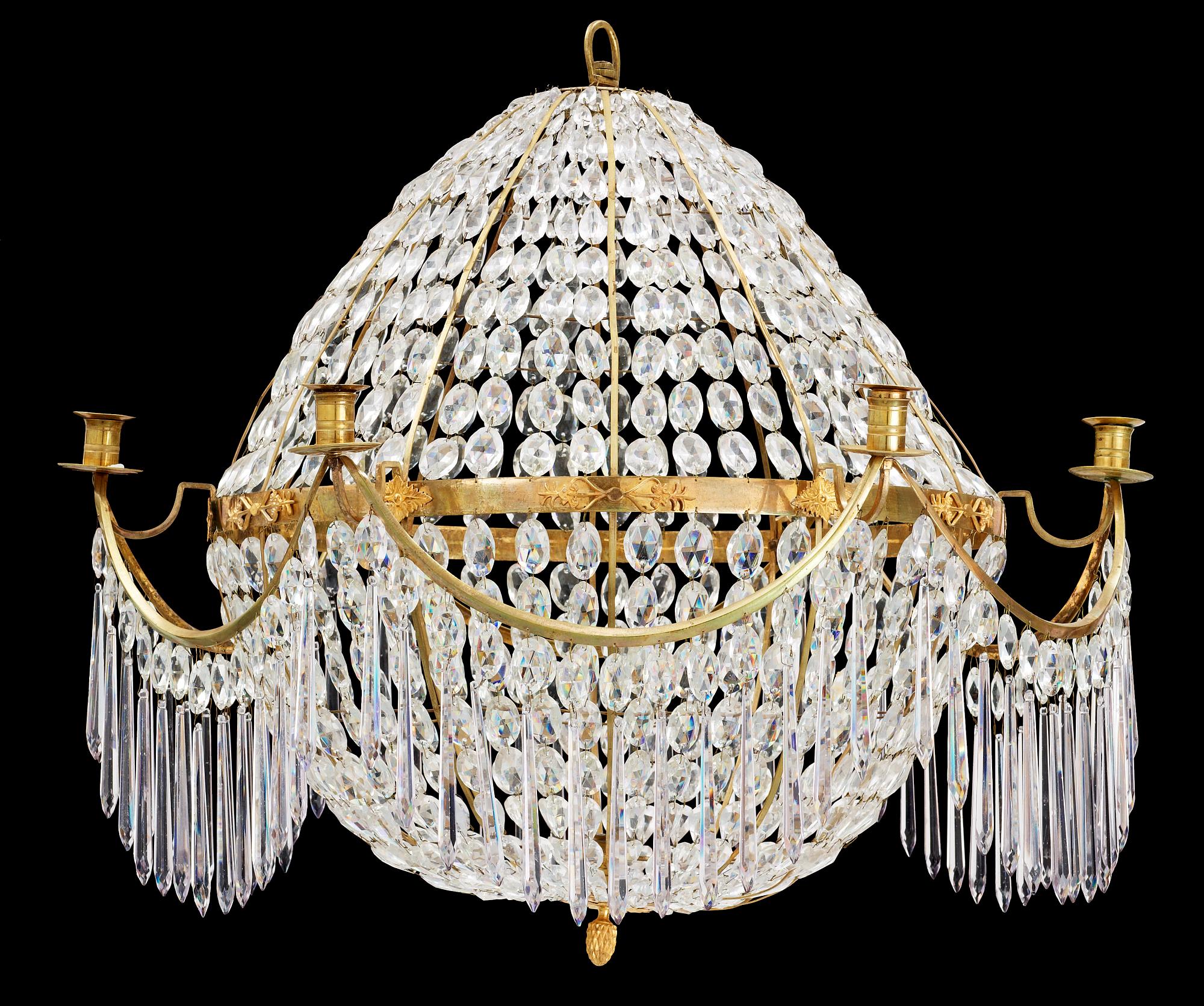 A late Gustavian circa 1800 seven-light "Montgolfier" chandelier.
