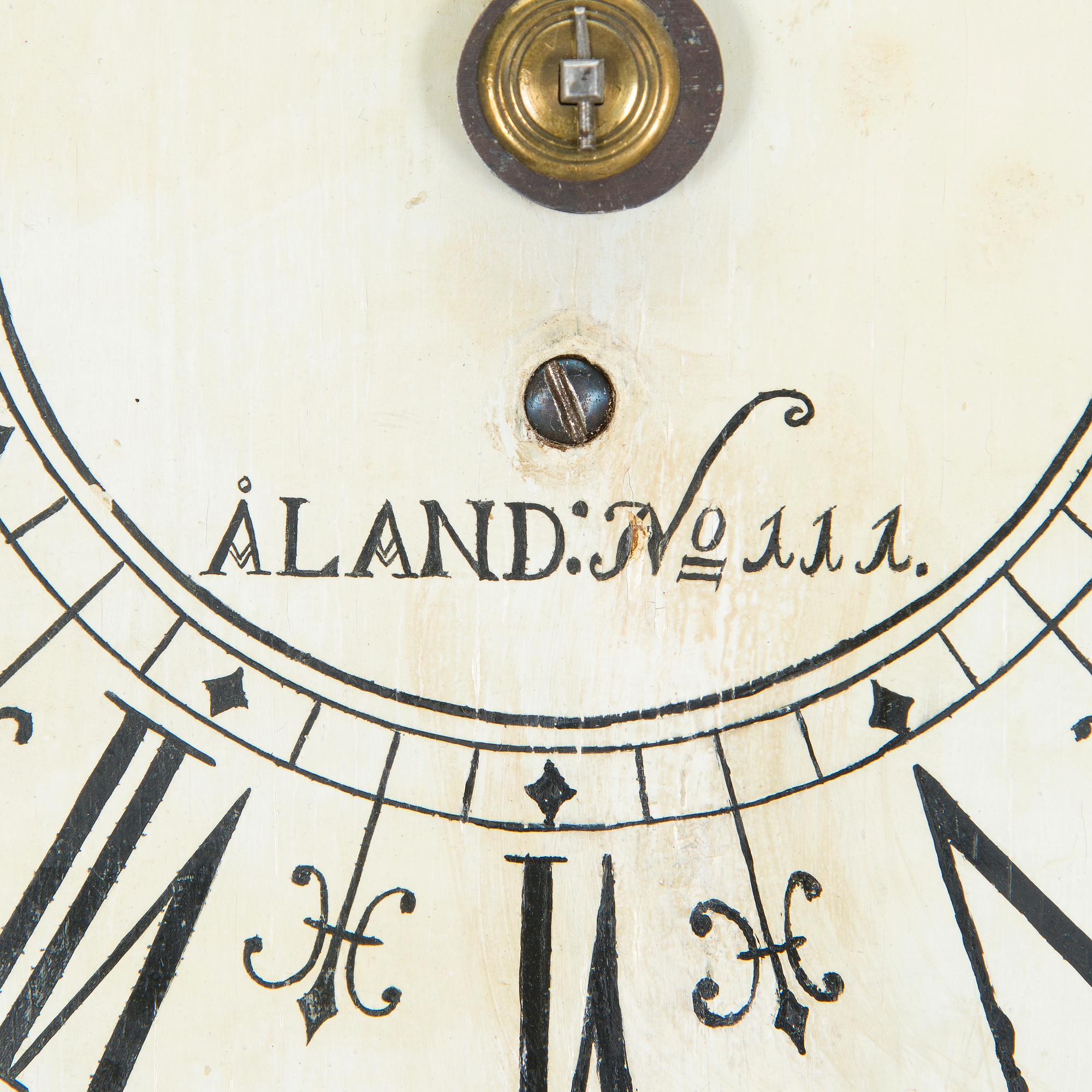 A longcase clock from Åland, Petter Linqvist, dated 1785.