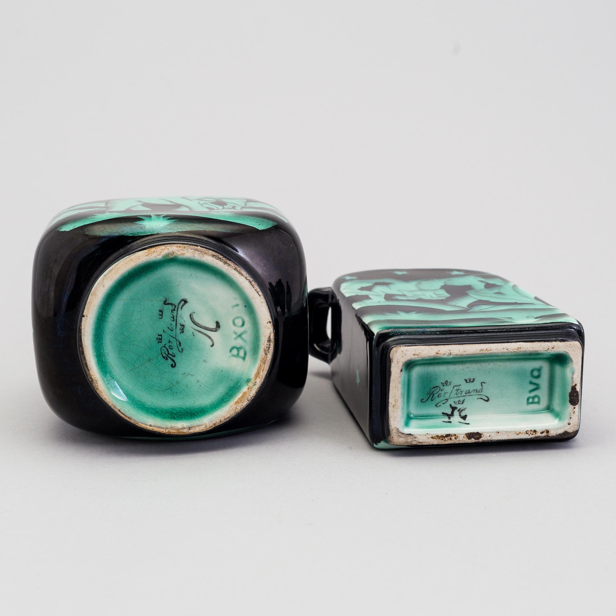 ILSE CLAESSON, 2 vaser, "Serie V", flintgods. Rörstrand 1930-tal.