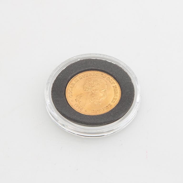 Guldmynt Sverige, Oscar II 10 kr, 1894, felpräglat.