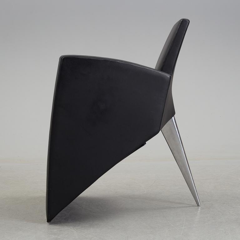 A Philippe Starck 'J Serie Lang' black leather and cast aluminium lounge chair, by Aleph, Italy.