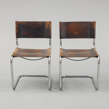 Six Fasem leather and tubular steel chairs, Italy, 1985.