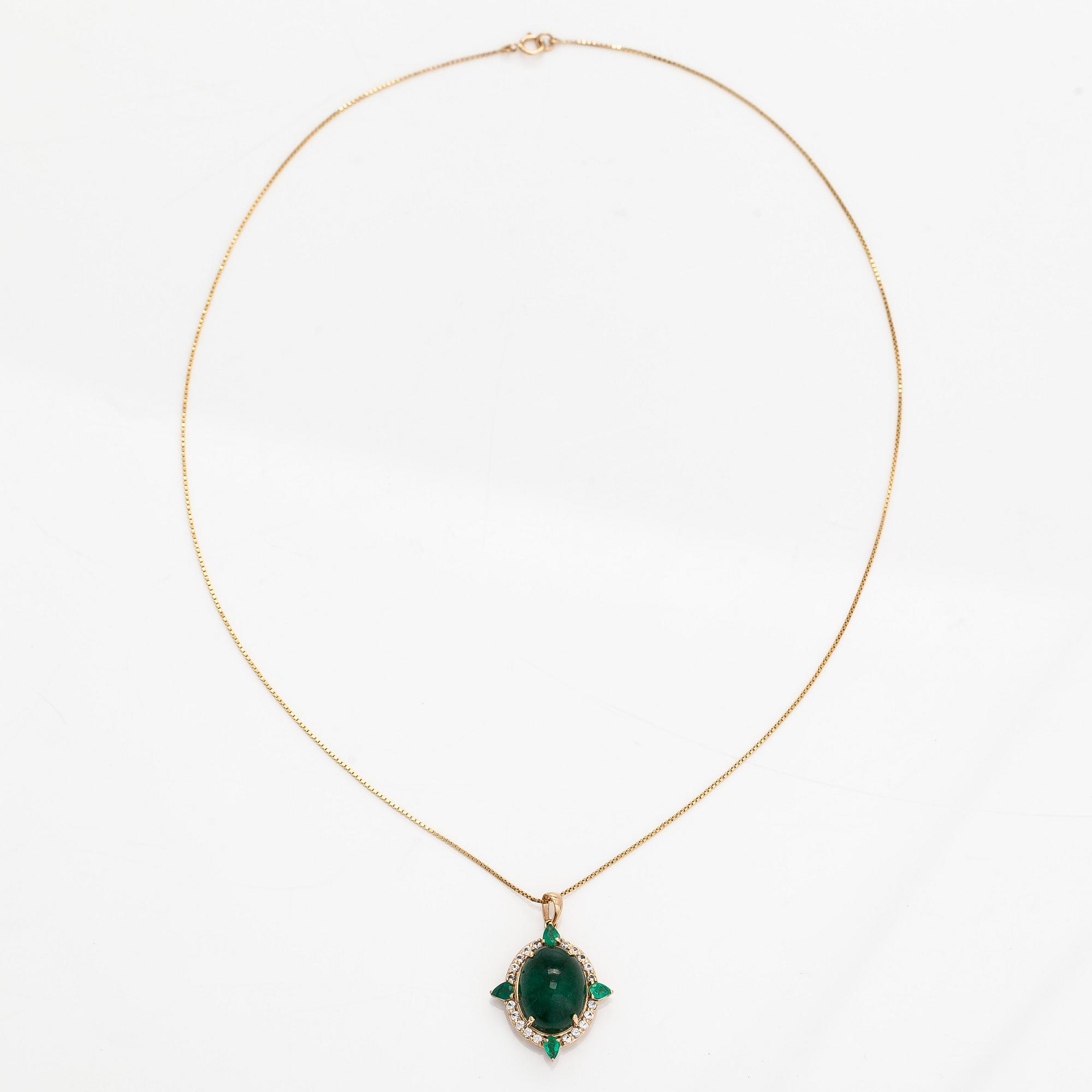 Halsband med hänge, 14K guld, smaragder och vita safirer. IGI sertifikat medföljer.