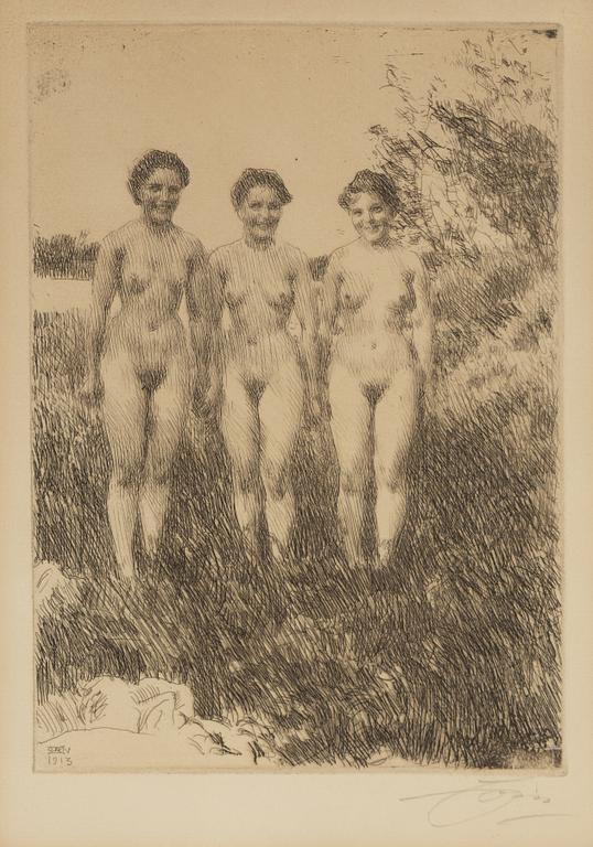 Anders Zorn, etsning, 1913, signerad med blyerts.