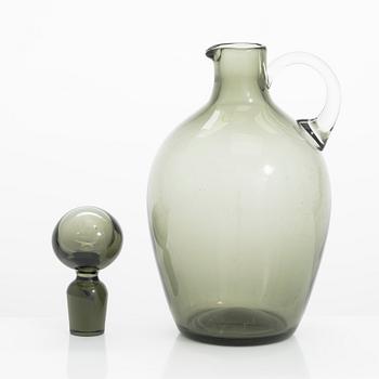 Saara Hopea,  A glass carafe and six drinking glasses, Nuutajärvi, Finland. Design years 1959 and 1958.