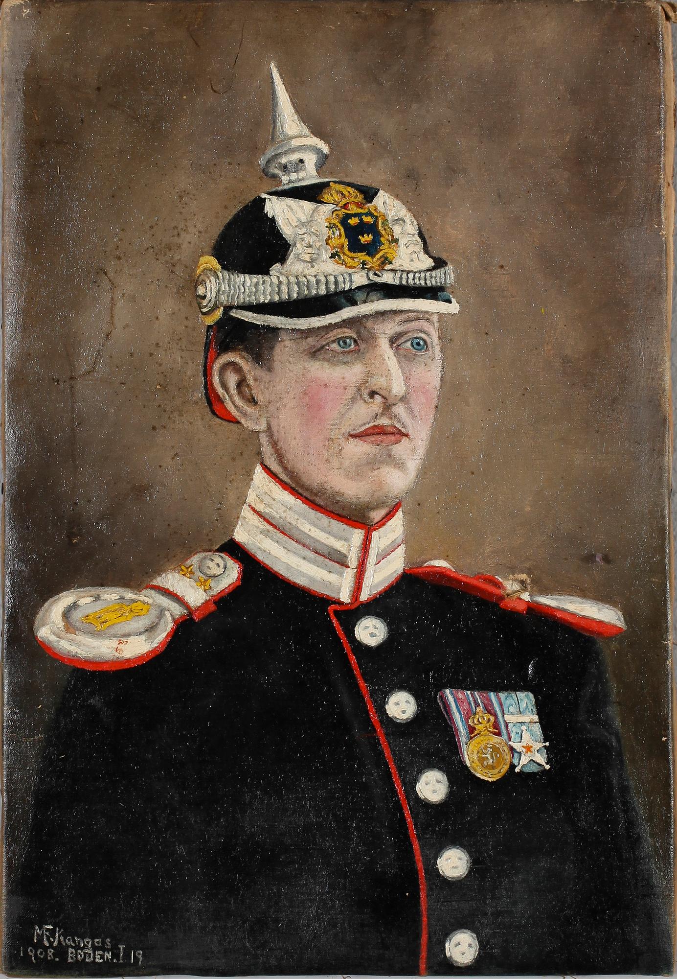 OKÄND KONSTNÄR, olja på duk, uppklistrad på papp, signerad MF Kangas, daterad Boden 1908.