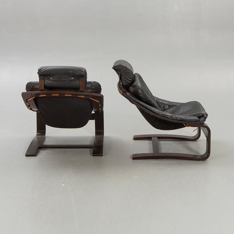 Armchairs, a pair, "Kroken", Åke Fribyter, Nelo, Knislinge, second half of the 20th century.