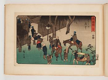 An album with Japanese woodblock prints after Ando Utagawa Hiroshige (1797-1858), mid 20th Century. (37 prints).