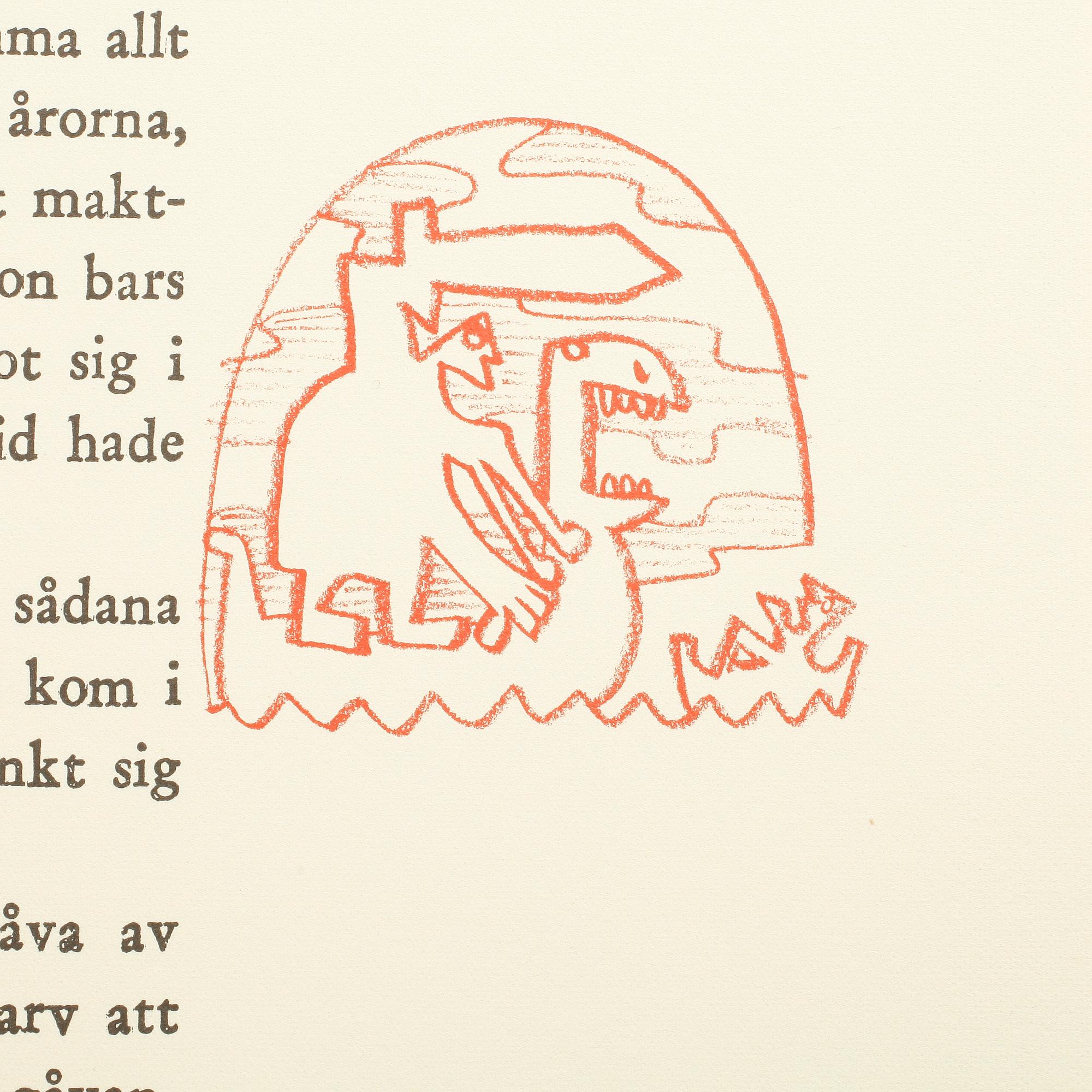 JORDI ARKÖ, Färglitografisk mapp, "Röde orm", 2 band, av Frans G Bengtsson och med bilder av Jordi Arkö, signerade.
