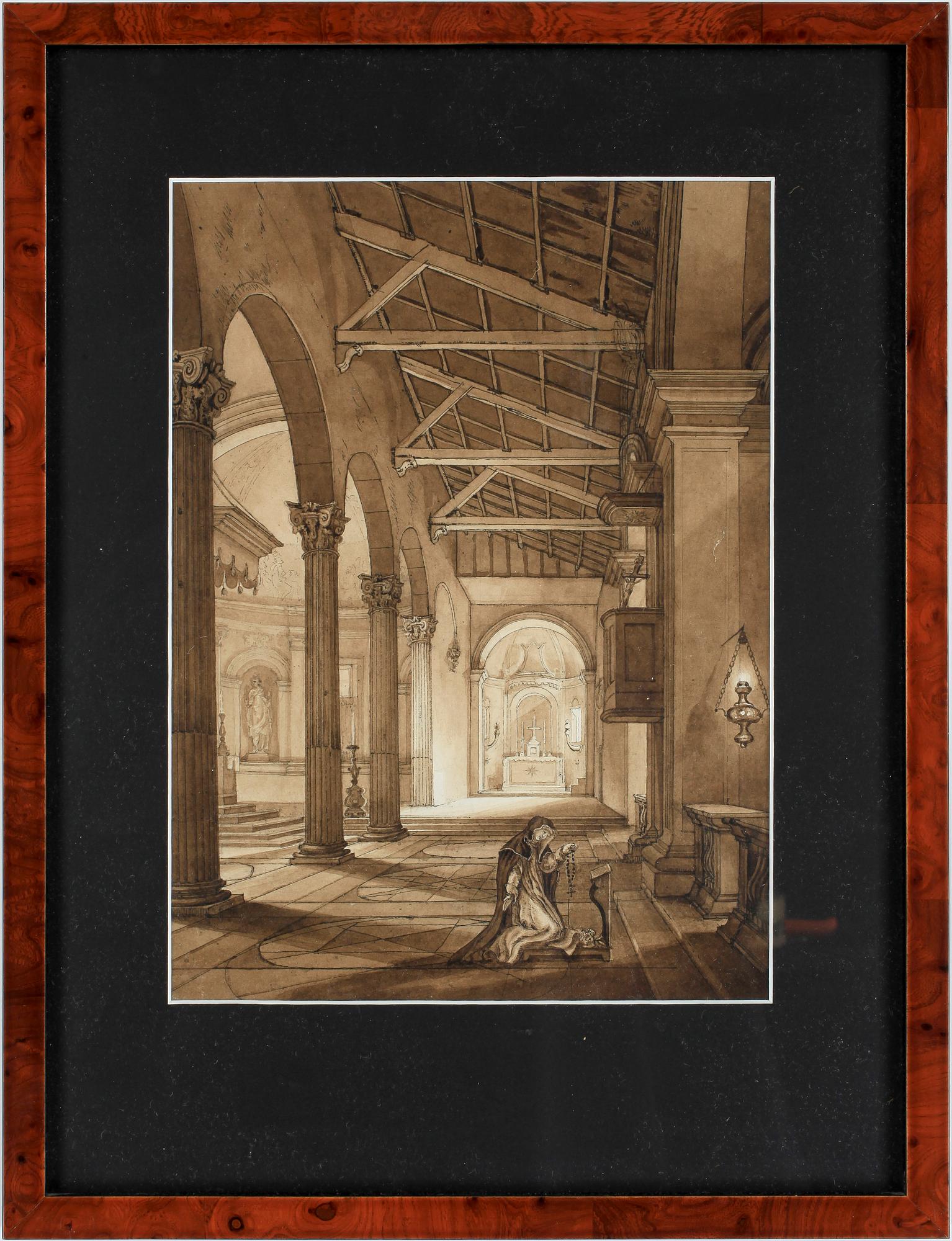 OKÄND KONSTNÄR. Tusch. L'Eglise de St.a Sabina fur le Mont Autentin. 1700/1800-tal.