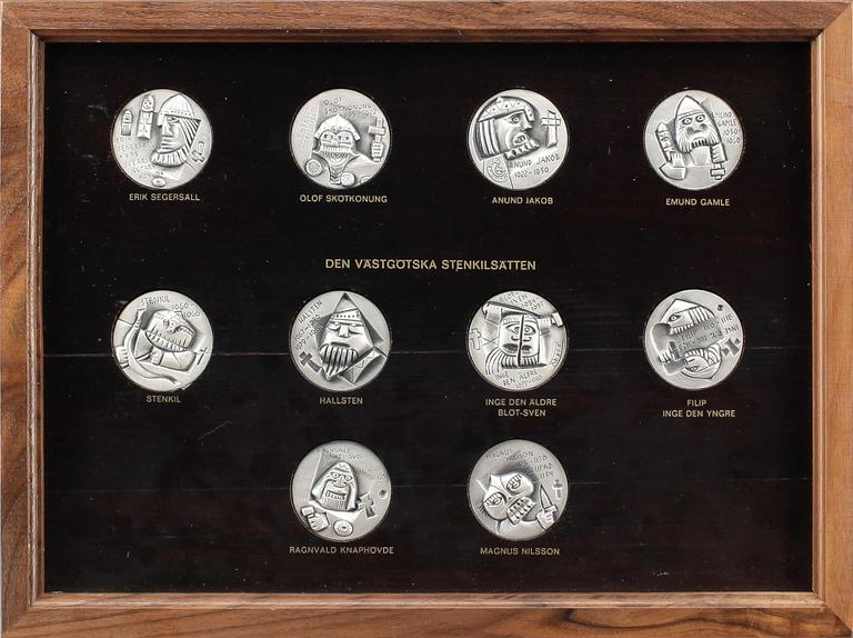 MEDALJSAMLING, 60 st, silver, "Sverige och dess regenter under 1000 år", Sporrong AB 1976-79. Silvervikt ca 2800 gram.