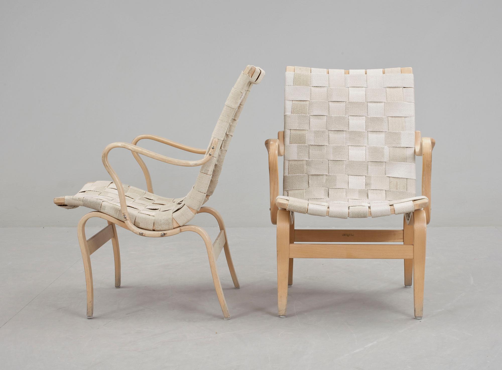 KARMSTOLAR, ett par, "Eva", Bruno Mathsson, Firma Karl Mathsson Värnamo, 1970.