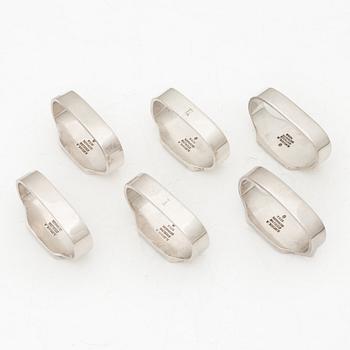 Erik Sjødahl Andersen, servettringar, 6 st, sterlingsilver, Danmark, 1900-talets senare del.