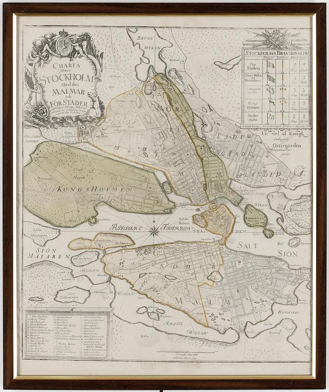 GEORG BIURMAN, Kopparstick, delvis kolorerat. Signerat i plåten. Stockholm 1751.
