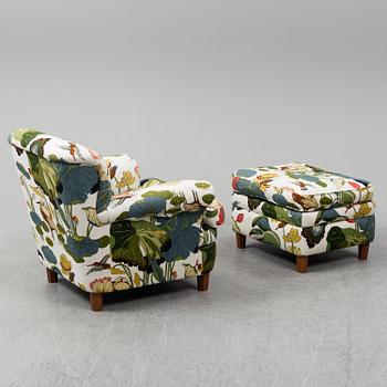 JOSEF FRANK, fåtölj med fotpall, modell "568", Firma Svenskt Tenn.