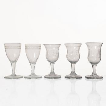 18 wine glasses, 19th century.