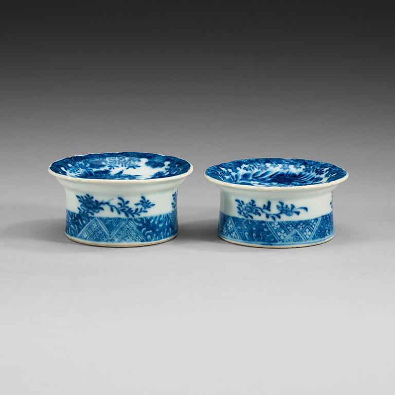 A pair of blue and white salts, Qing dynasty, Qianlong (1736-95).