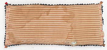 An embroidered carriage cushion, 100 x 50 cm, dated 1852.