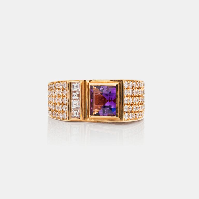 An amethyst and diamond, 2.55 cts in total, ring.