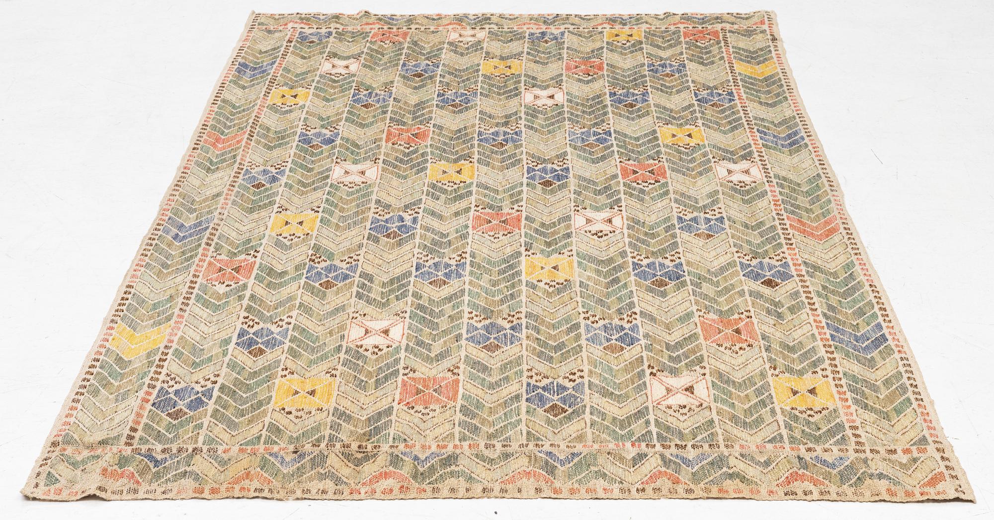 Märta Måås-Fjetterström, draperi, "Rågen", inplock på linnebotten, ca 250 x 148 cm.