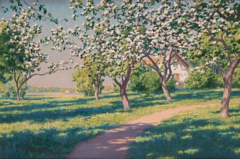 Johan Krouthén, Summer landscape with fruit trees in flower.