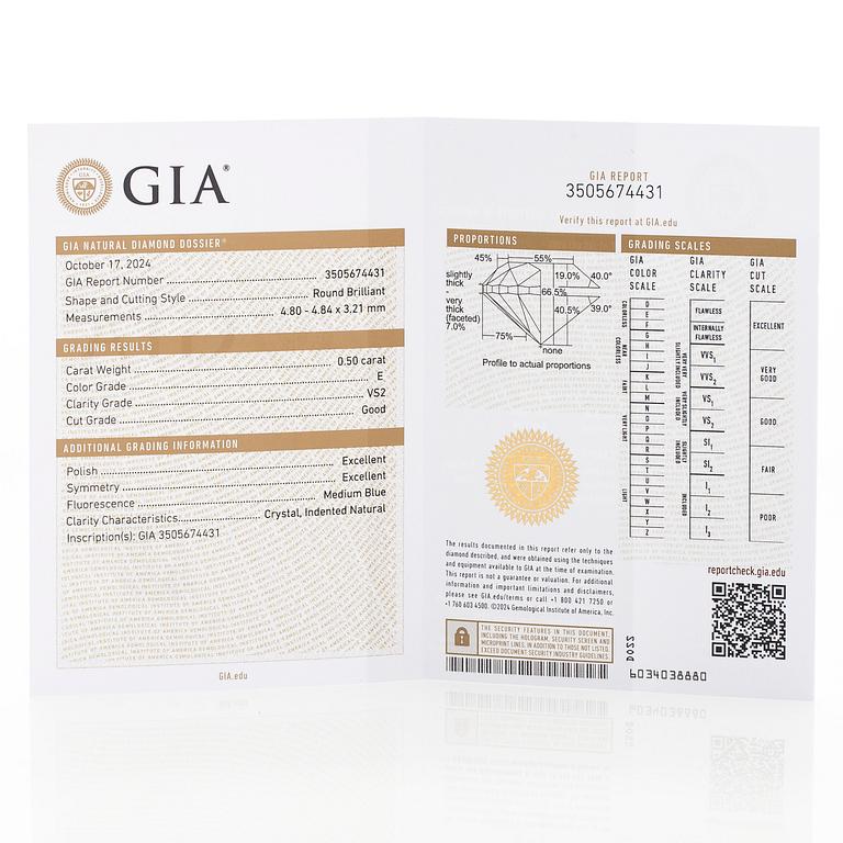 Örhängen, 14K guld med briljantslipade diamanter totalt 1.00 ct. Med GIA dossier.