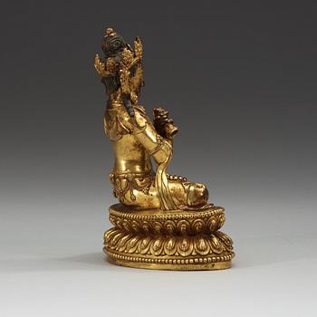 BODHISATTVA, förgylld brons. Republik, 1900-tal, med Yongle sex karaktärers märke.