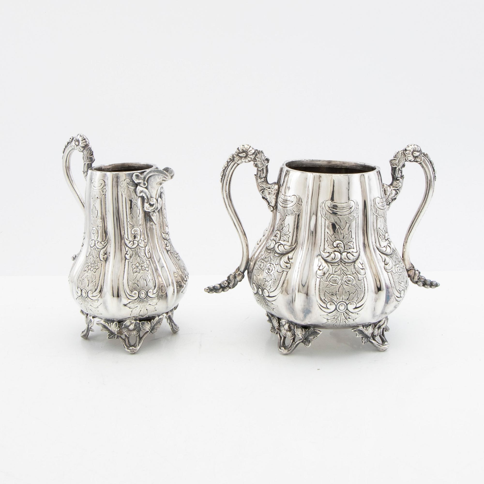 Coffee service, 4 pieces, silver-plated, 20th century.