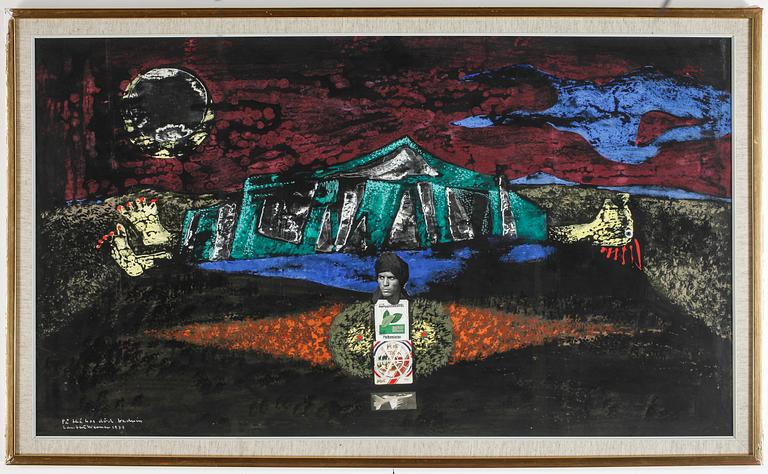 LAMBERT WERNER, gouache med collage, daterad 1979.