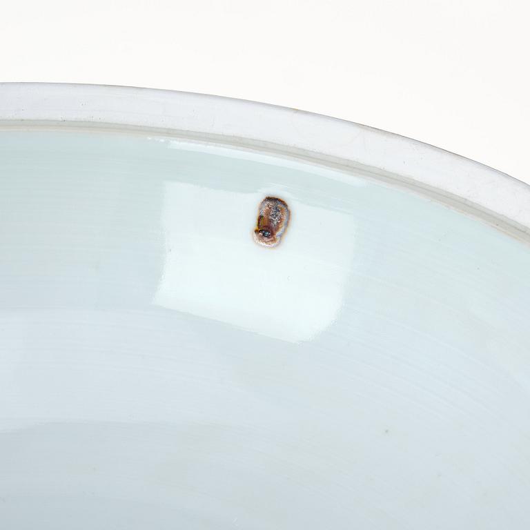 A blue and white five clawed dragon bowl, China, presumably Republic with Guangxu mark.