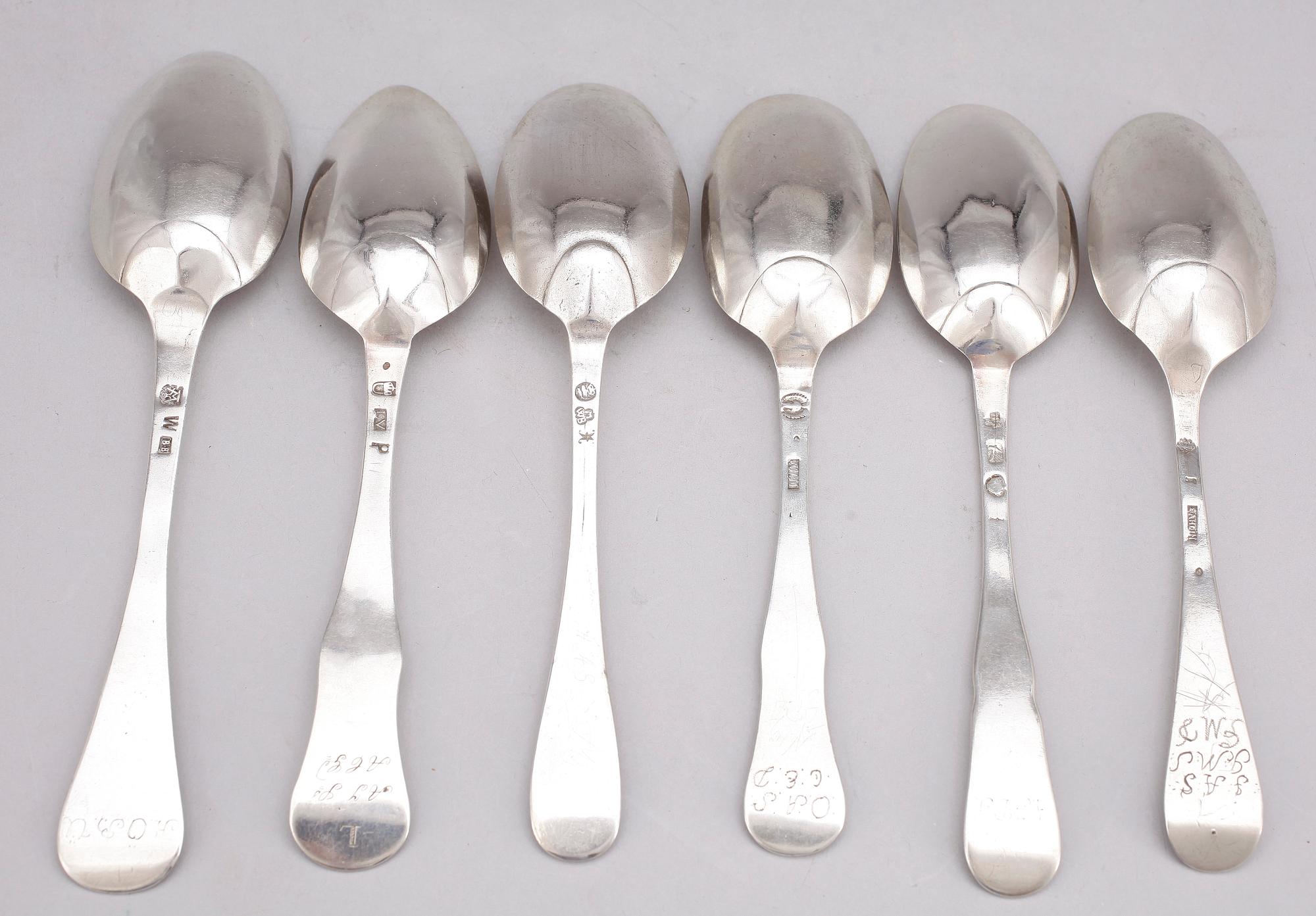 MATSKEDAR, 6 st, silver, bl a Lorenz Vick, Ulricehamn, 1773. 1700-tal. Totalvikt ca 285 gram.