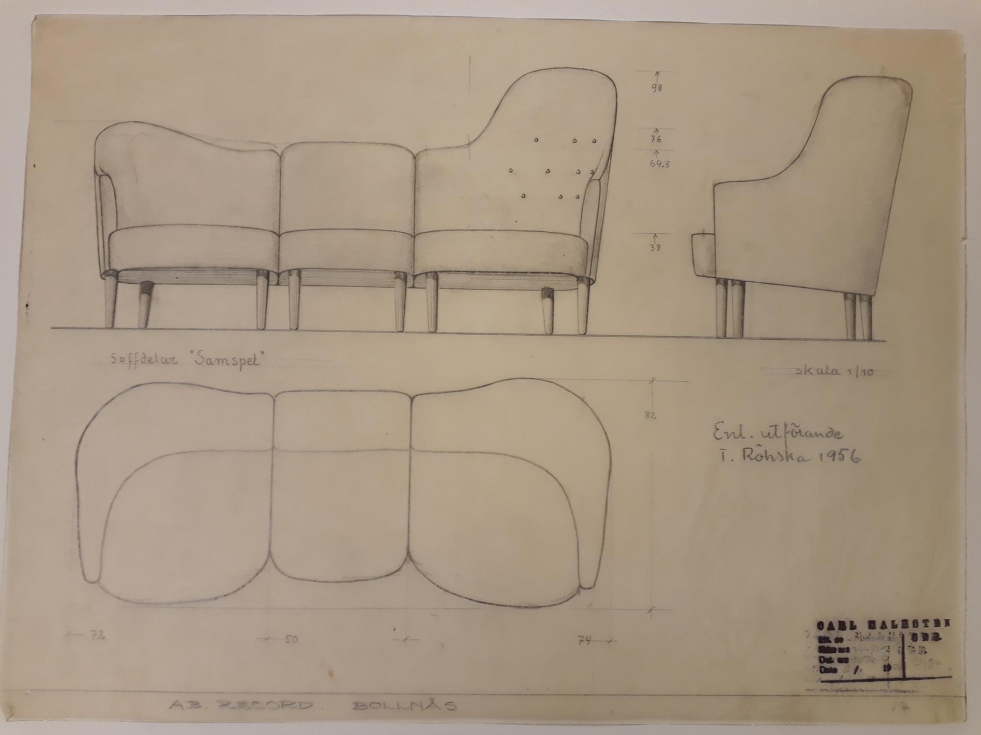 Carl Malmsten, soffa, "Samspel", AB Record, Bollnäs, 1950-tal.