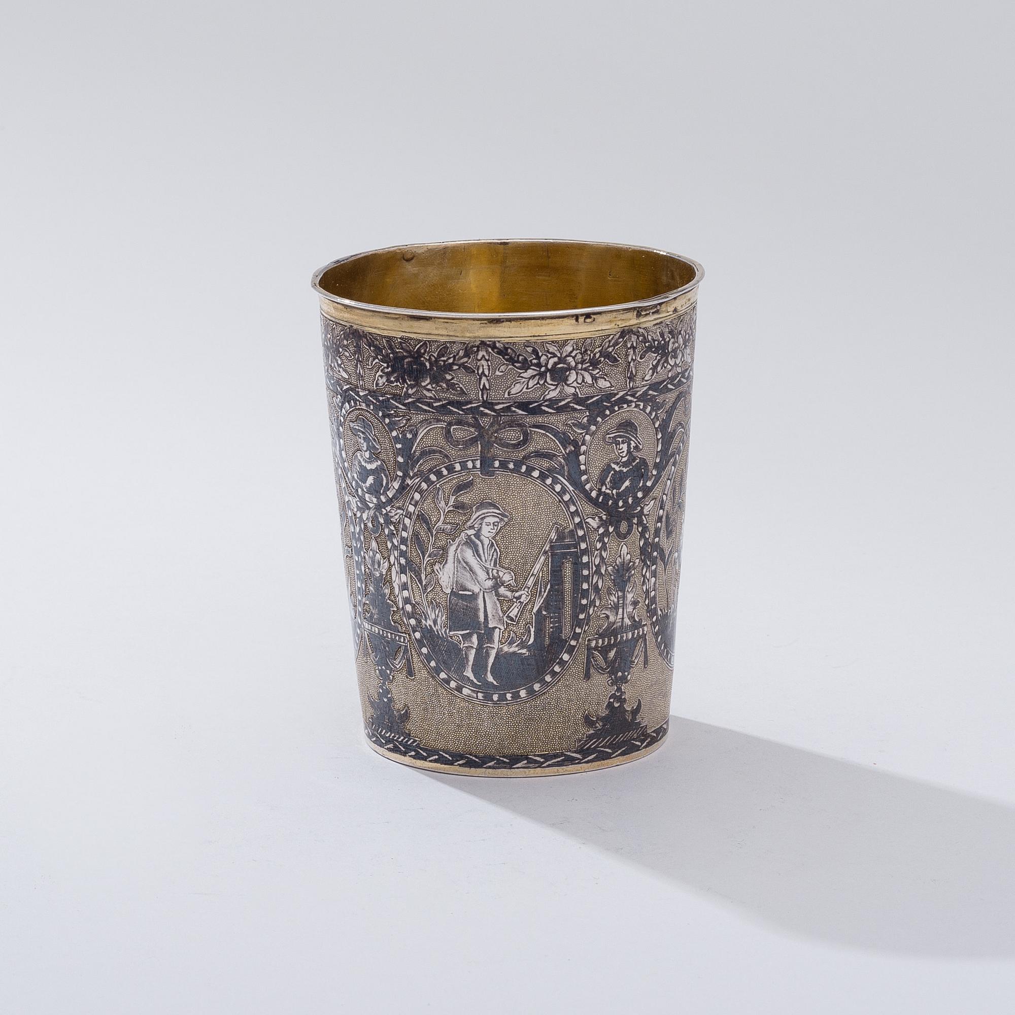 BÄGARE, förgyllt silver med niello dekor, Moskva 1804, oidentierad guldsmed, vikt 98 g.